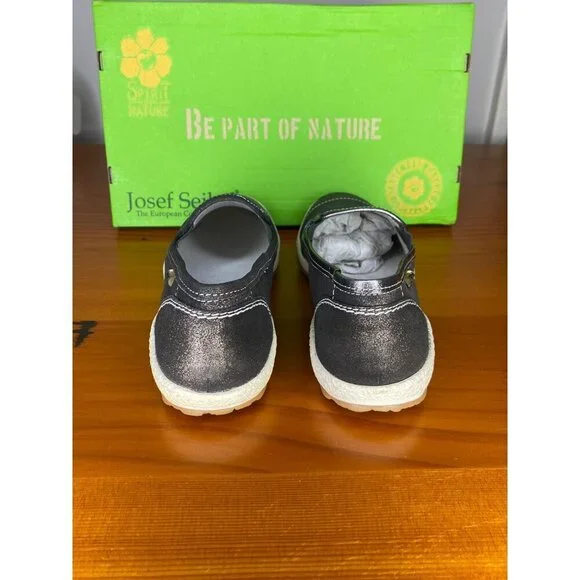 Josef Seibel Graphite Metallic Slip-On Leather Sneakers EU 37 / US 6. Comfort